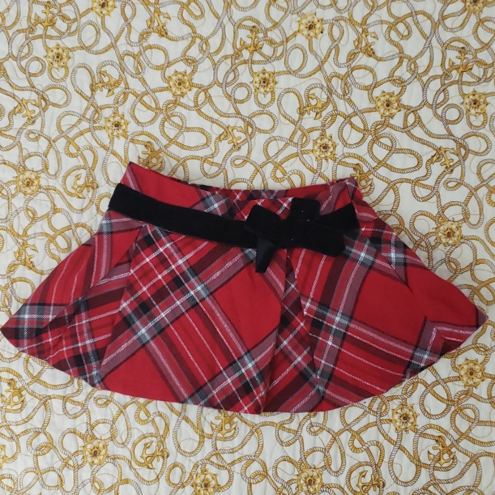 👶Baby Red Plaid Skirt with Black Ribbon